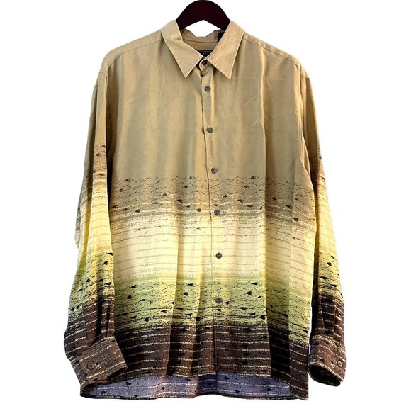 Andrew Fezza New York 100% Rayon Multi Green Hues Men’s Long Sleeve Shirt Size X - Picture 1 of 8